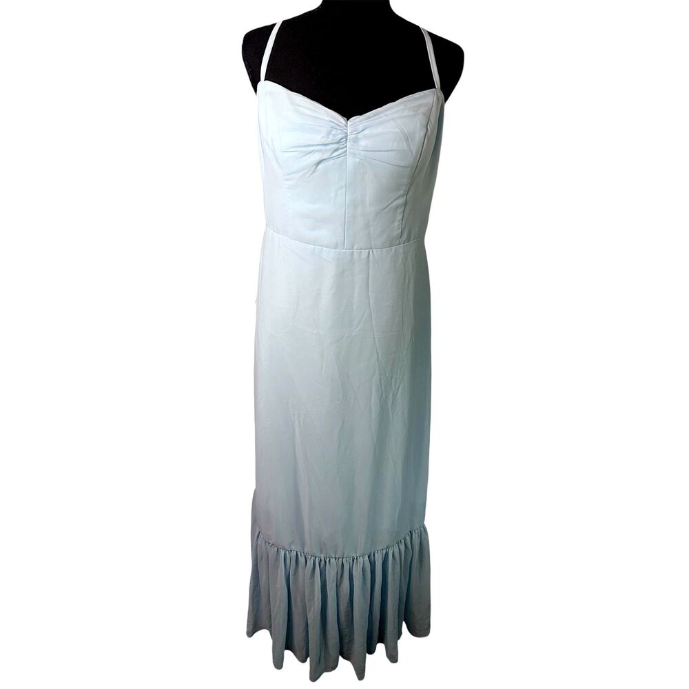 Azazie Womens Sky Blue Justina Bridesmaid Dress Sz 14 NWT Wedding Pastel Chiffon